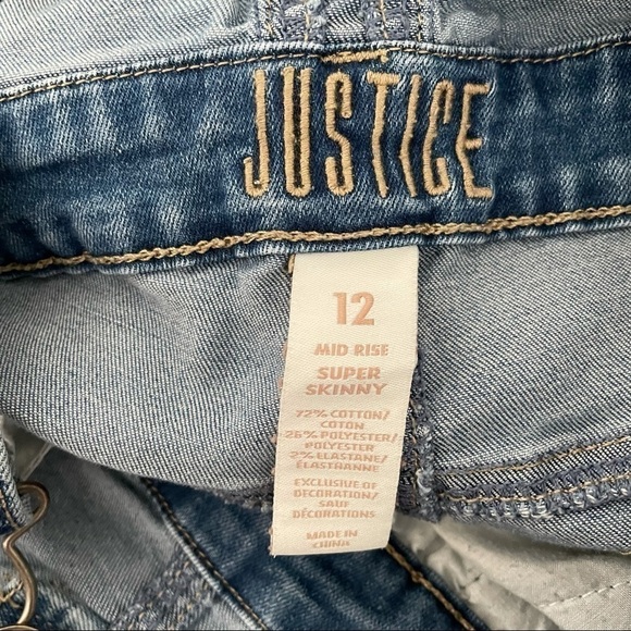 Justice Distressed Ripped Jean Super Skinny Overall Pants Lace Pocket Size 12 - Picture 6 of 9